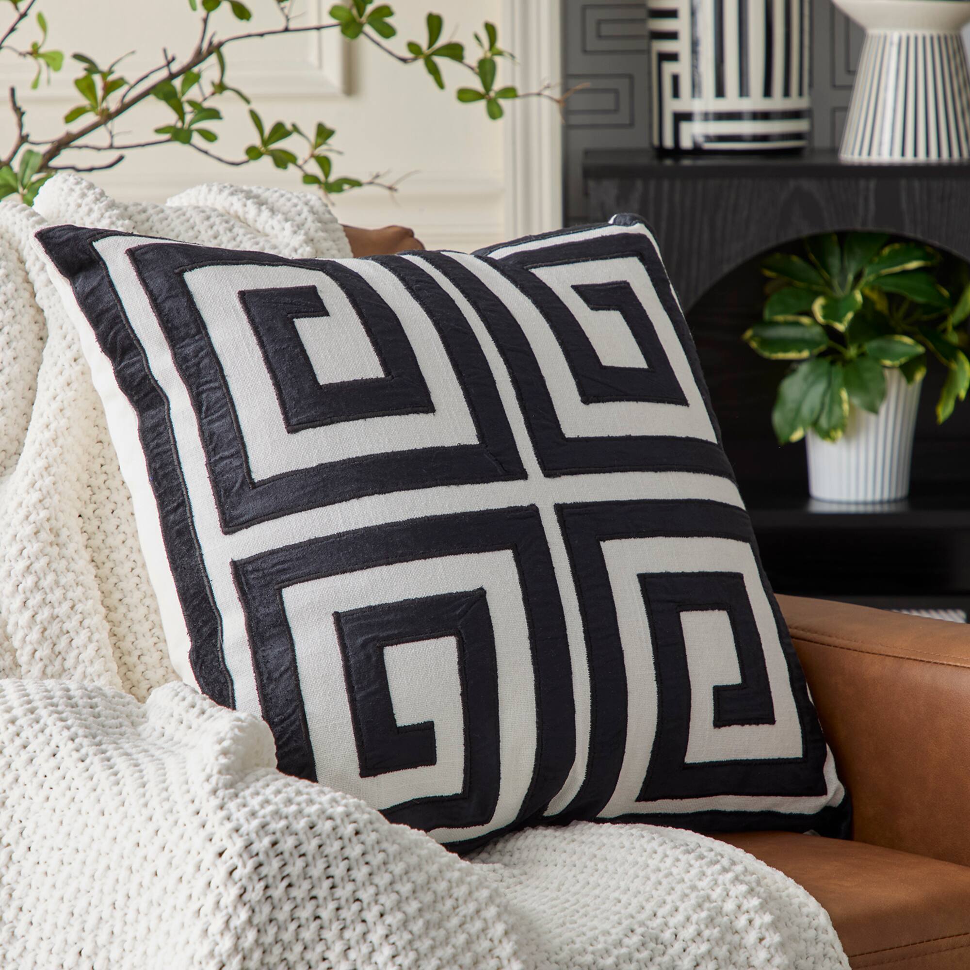 Jonathan Adler x Michaels 20" Black & White Greek Key Pillow